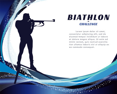 Biathlon challenge banner with abstract winter background. Biathlon athlete silhouette. Winter games design. vector illustration.のイラスト素材