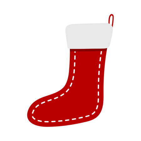 Christmas stock. Decorative red sock with ornament. Design element for the winter holidays, events, discounts, and sales. vector illustration.のイラスト素材