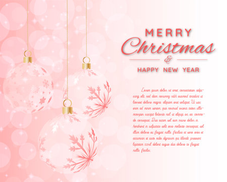 Christmas banner with decoration glass red balls. Christmas theme on a red glow background. Festive design for the winter holidays, events, discounts, and sales. vector illustration.のイラスト素材
