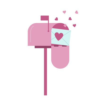 Valentine's day opened mailbox with love heart letter inside. Festive design element for the valentine holidays, events, discounts, and sales. vector illustration.のイラスト素材