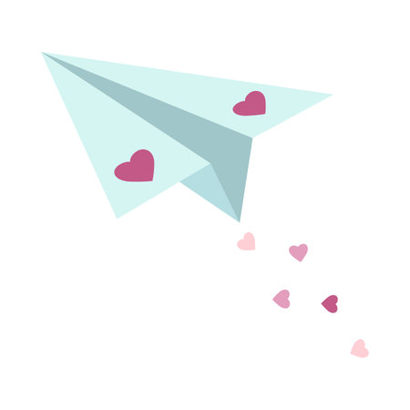 Valentine's day paper plane with hearts on wings. Festive design element for the valentine holidays, events, discounts, and sales. vector illustration.のイラスト素材