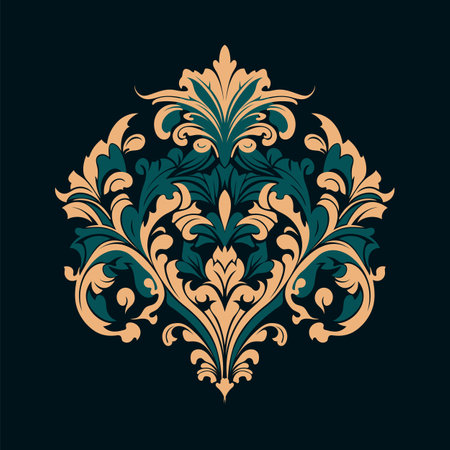 Damask baroque ornament. Ornate element for design in Victorian style. It can be used for decorating of wedding invitations, greeting cards, decoration for bags and clothes. vector illustration.のイラスト素材