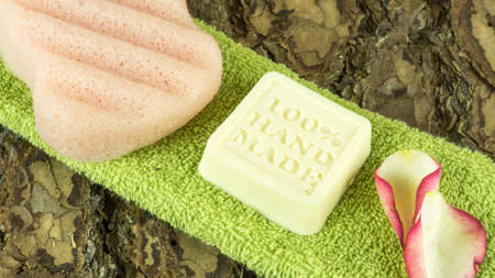 Handmade soap with rose petals and flowers and other accessories