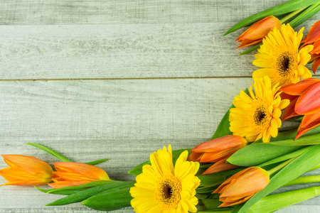 Handmade lavender soap with tulips and other accessoriesの写真素材