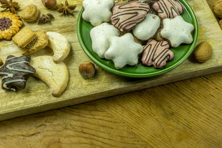 Christmas decoration from different varieties of nuts and biscuitsの写真素材