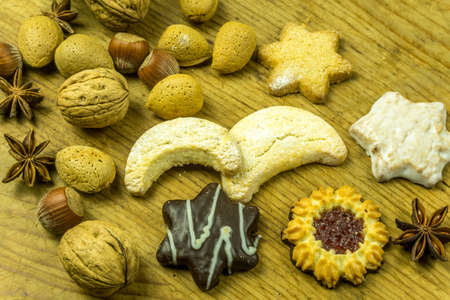 Christmas decoration from different varieties of nuts and biscuitsの写真素材