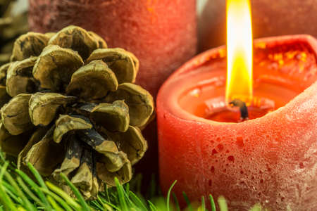 christmas decoration - Burning candles in redの写真素材