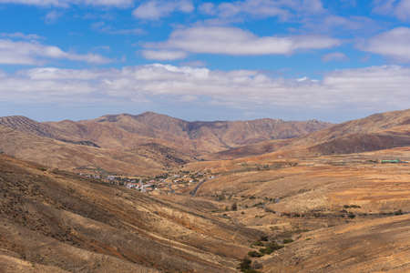 A wide view over the landscape of the canary island Fuerteventuraの写真素材
