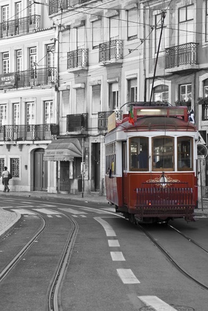 Classic tram on the streets of Lisbon in Portugal, Europe.のeditorial素材