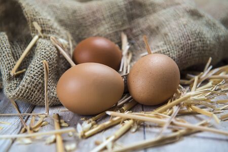 Some fresh chicken brown eggs ready to  cooking