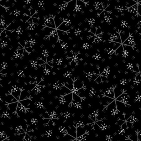 Seamless Christmas pattern doodle with hand random drawn snowflakes.Wrapping paper for presents, funny textile fabric print, design, decor, food wrap, backgrounds. new year.Raster copy.Black, whiteの写真素材