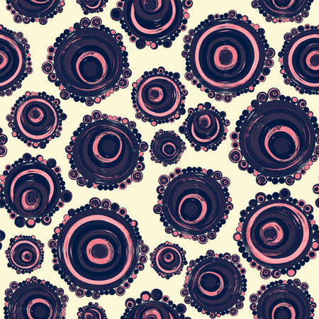 Geometric seamless pattern, texture with perfectly contacting nested circles with different size colors.Repeating pattern with circles filled with dots.For textile, wrapping paper, banner.Gray on white.の写真素材