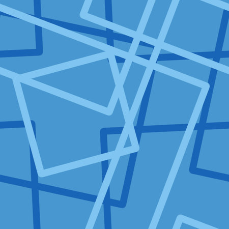 Abstract seamless pattern of randomly arranged overlapping transparent rectangles,squares outlineof blue tones on azure background.Layering effect.For fashion fabrics,clothes,home decor,card,templatesの写真素材