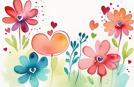 Valentines day watercolor abstract heart, flowers pastel background banner. Perfect for Valentines Day card, romantic themed design, voucher, greeting card, wrapping paper. Concept love. Copy spaceの素材