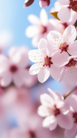 cherry blossom on blue sky background, shallow depth of fieldの素材