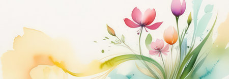 Beautiful celebration spring flowers on pastel background. Concept Birthday, Mothers Day, Womens Day, March 8. Spring easter flower background. Spring, easter greeting card design layout. Copy spaceの素材