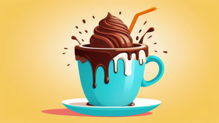 Delicious chocolate ice cream coffee dessert served in cup on pastel background, ready to be enjoyed. For advertising, banner, relaxation, menu, dessert, culinary or cafe themed content. Copy spaceの素材