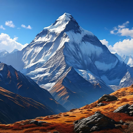 Scenic Nepal mountain road winding through majestic peaks in background. Decorative piece in home, offices to evoke the sense of tranquility, natural beauty. Printed on merchandise like tshirt, mug, logoの素材