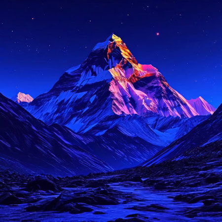 Scenic Nepal mountain road winding through majestic peaks in background. Various contexts such as art galleries, nature themed publications, educational materials on geography, inspirational postersの素材