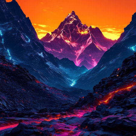 Serene painting capturing majestic Nepal mountain, pagoda in background, exuding sense of peace, tranquility. Meditation, mindfulness materials. Interior decor in spaces aiming for peaceful ambianceの素材