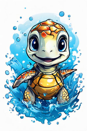 Majestic sea turtle gracefully gliding through crystal-clear waters of ocean. For educational materials for kids, game design, animated movies, tourism, stationery, Tshirt design, clothing designの素材