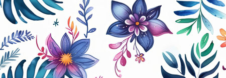 Vibrant colorful floral pattern set against white background, creating visually appealing, colorful design. For home interior, bedroom, living room, childrens room to add bright colors, cozinessの素材