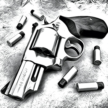 Black and white revolver gun bullet illustrationの写真素材