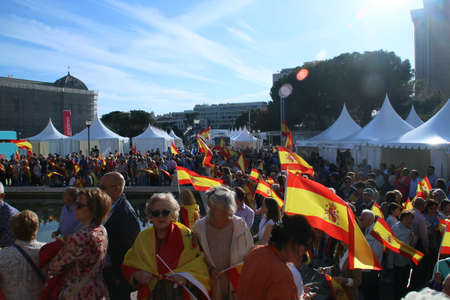 Madrid / Spain; 03/03/2018. Spanish patriotism in a meeting in Col?n Square in Madrid.のeditorial素材