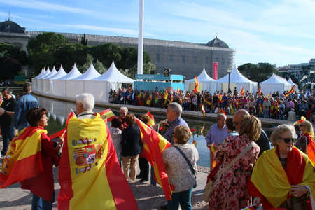 Madrid / Spain; 03/03/2018. Spanish patriotism in a meeting in Col?n Square in Madrid.のeditorial素材