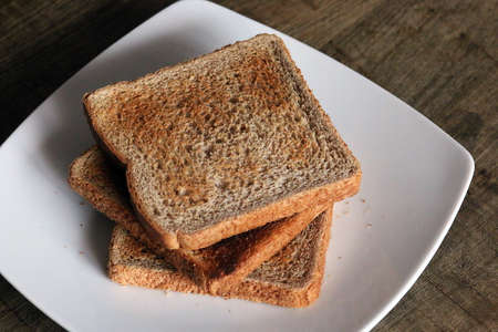 Three slices of toasted bread.の写真素材