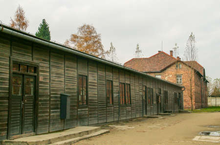 Auschwitz I concentration camp (in Oswiecim). Workshops barracks next to prisoners barracks.のeditorial素材