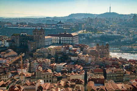 Porto Cathedral and the Douro River from the Clérigos Tower in Porto (Portugal).の写真素材