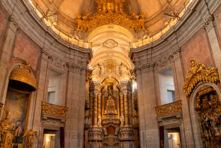 Porto / Portugal; 01/19/2017. Details of the decoration of the interior of Cl?rigos church. Chapel...