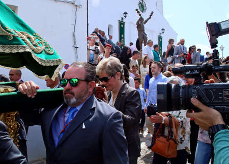 Traditional dancers in a small town of Spain, Sanlucar de Guadiana (Spain).