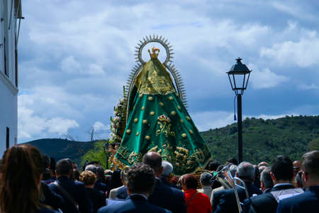 Virgin on a paso (in spanish means like a platform) in procession carried on shoulders by costaleros...
