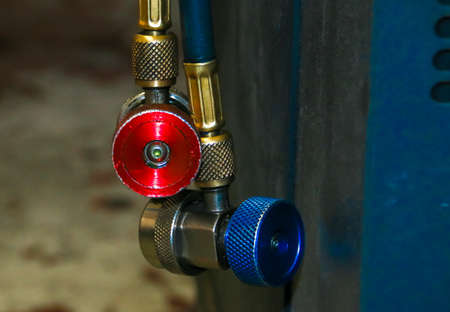 Wheel inflation valves in a mechanical workshop in Spain.の写真素材