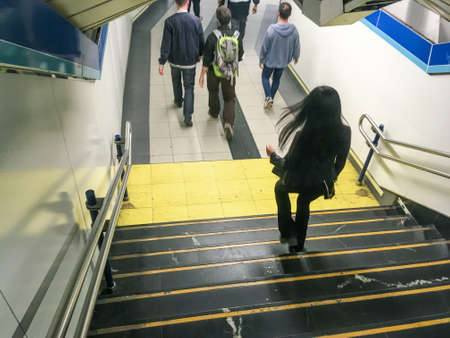 Madrid / Spain; 07/06/2018. Stairs in the interior tunnels of the Sol metro station in Madrid.のeditorial素材