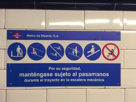 Madrid / Spain; 11/06/2018. Sign in the Madrid metro indicating the rules, dangers and risks.のeditorial素材