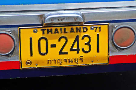 Kanchanaburi / Thailand. 08/21/2017. Thai plate of a bus in Kanchanaburi bus station.のeditorial素材