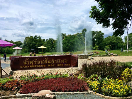San Kamphaeng / Thailand; 08/29/2017. Thermal water resort in San Kamphaeng. SanKamphaeng Hot Springs.のeditorial素材