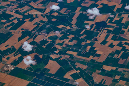 Crop fields around Crespino and the Po river in Italy. Aerial photography, aerial view of the...
