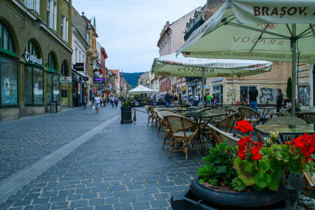 Brasov / Romania; 06/26/2018. Republic Street (Romanian: strada republicii) in the historic center...