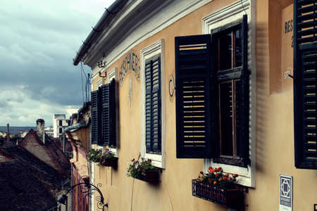 Sibiu / Romania; 06/29/2018. Facade of the restaurant Rescher's clavier in Sibiu.のeditorial素材