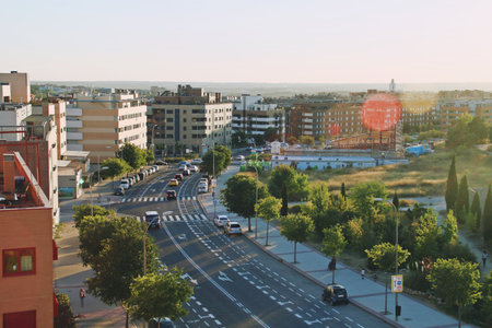 Madrid, Spain. 10 04 18. Sunset at the intersection of Santuario de Valverde Avenue and Montecarmelo...