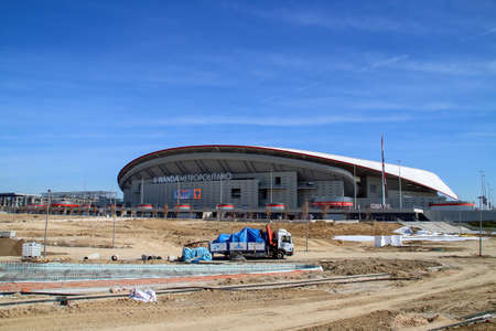 Madrid, Spain. 02 23 2019. Work site next to the Wanda Metropolitano football stadium of AtlÃ©tico de Madrid. Materials and machinery during the construction of the Wanda Metropolitano park.のeditorial素材