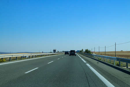 Saelices, Spain. 29 09 2018. Km 100 of the A3 highway that connects Madrid and Valencia. A day with little traffic towards Valencia.のeditorial素材