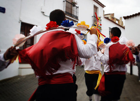 Sanlucar de Guadiana, Spain; 04 02 2016. Traditional dancers dancing at the festivities of the...