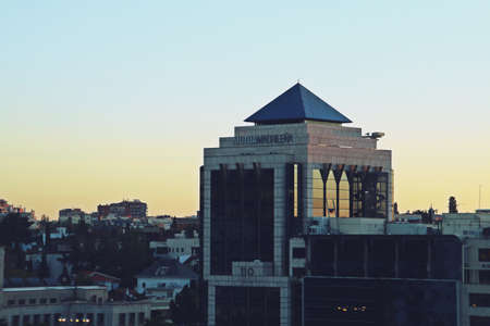 Madrid, Spain. 10 24 2018. Building of the Mutua MadrileÃ±a insurance company at dawn. Office block of the insurance company at 110 Paseo de la Castellana street.のeditorial素材