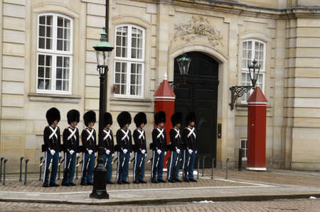 Copenhagen Denmark; 02 14 2016. Changing the Guard ceremony in Amalienborg Palace, Copenhagen. The...
