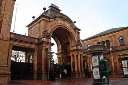 Copenhagen, Denmark; 02 14 2016. The entrance to Tivoli Amusement Park. Arch of the pedestrian entrance with the name of the park.のeditorial素材